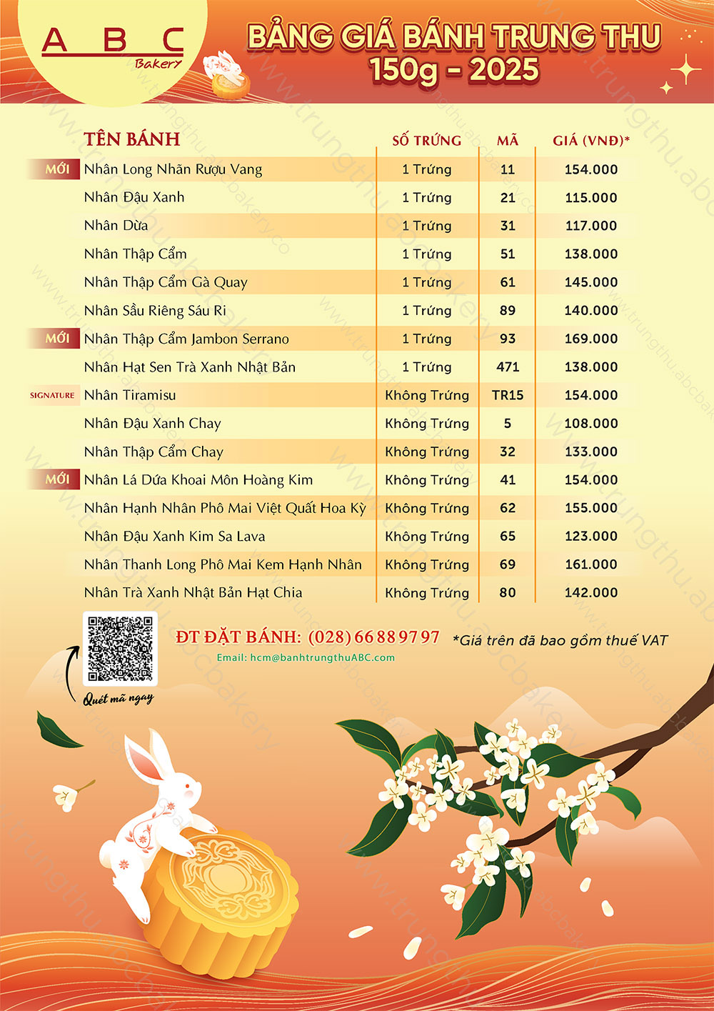 Bảng giá bánh Trung Thu ABC 150g 2025
