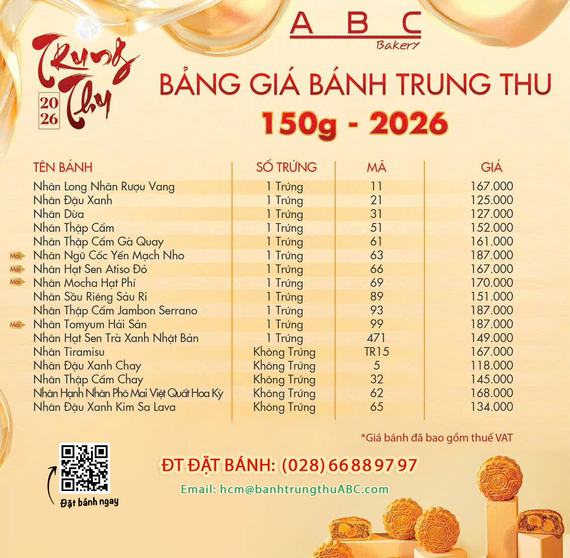 Bảng giá bánh Trung Thu ABC loại 150g 2026